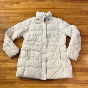Lands End Coat Womens Medium 10-12 White Down Piffer Jacket  **